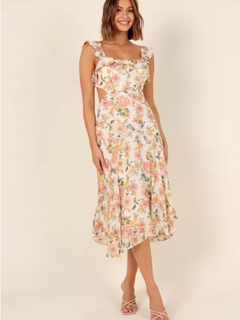 NWT Petal and Pup Floral Ruffle Midi Emmie Dress Back Cut Out Size 4